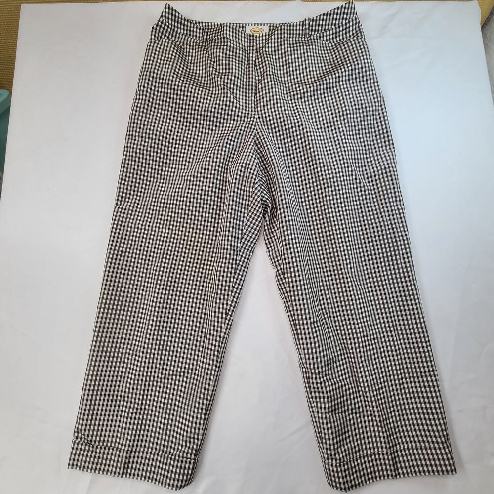 Talbots Hampshire Ankle Pants Brown White Gingham Check Cuff Silk Cotton 16 - Picture 1 of 12